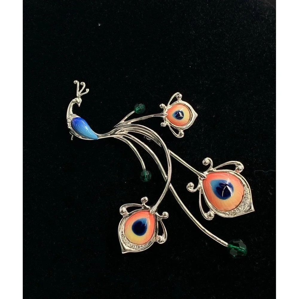 Franz Collection‎ Proud Peacock Rhodium Pin Brooch 3 3/4